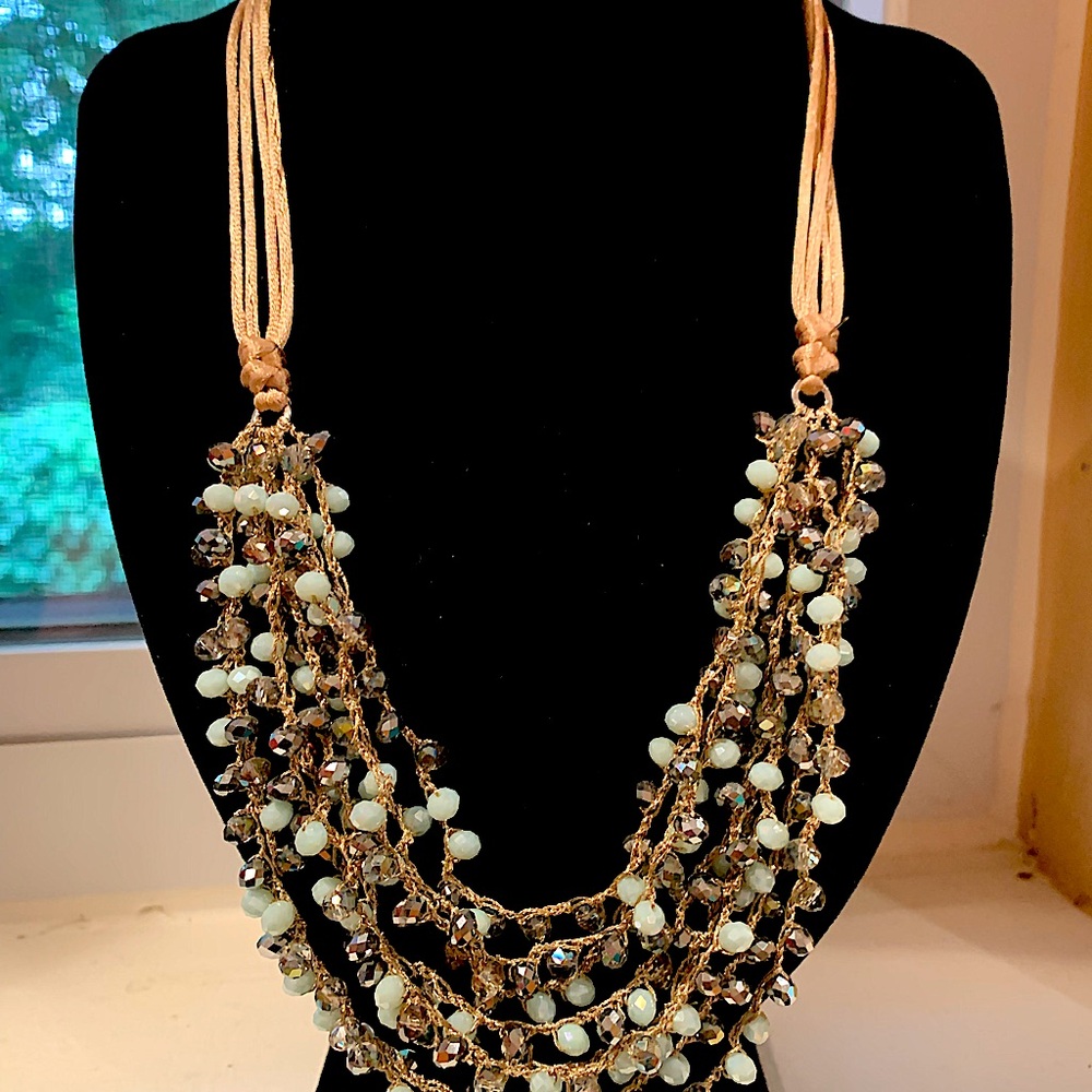 Light blue and grey multi-strand necklace